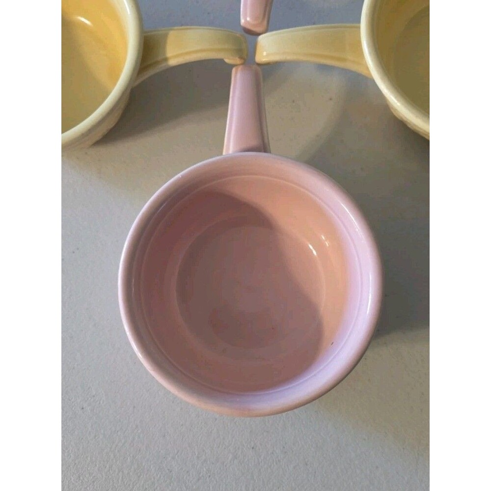 VTG Genuine Oven Serve Ware Pink Yellow Soup Bowl Floral Handle T.S.T. Set of 4 - Picture 9 of 12